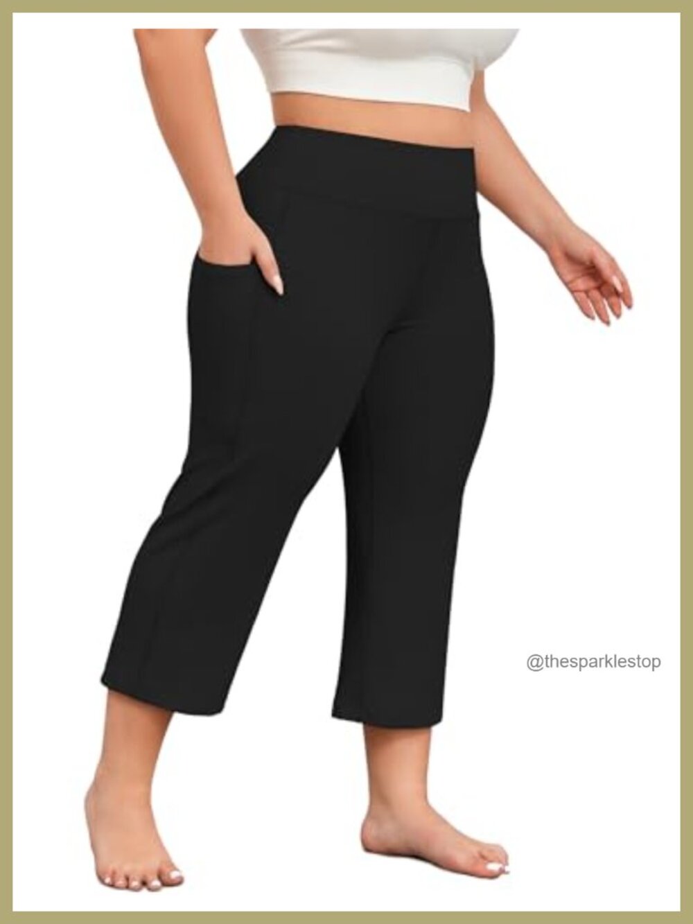 Women Plus Size Capri Yoga Pants with Pockets High Rise Flared
